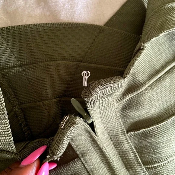 Olive Green Bandeau Crop Top & Pencil Skirt - Picture 4 of 5